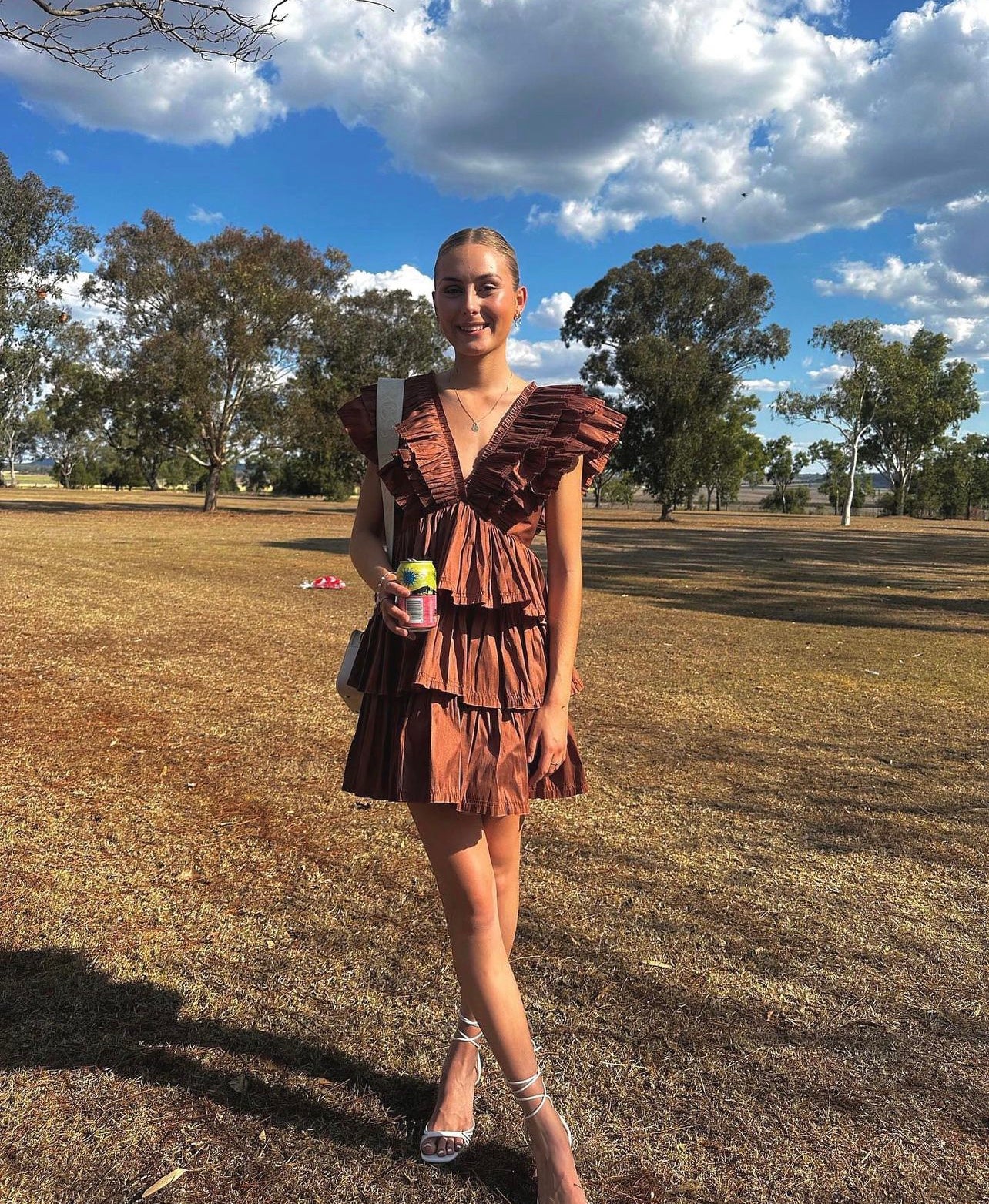Rhythmic Frilled Mini Dress Brown | AJE | Before Midnight Rentals Rhythmic Frilled Mini Dress Brown | AJE | Before Midnight Rentals