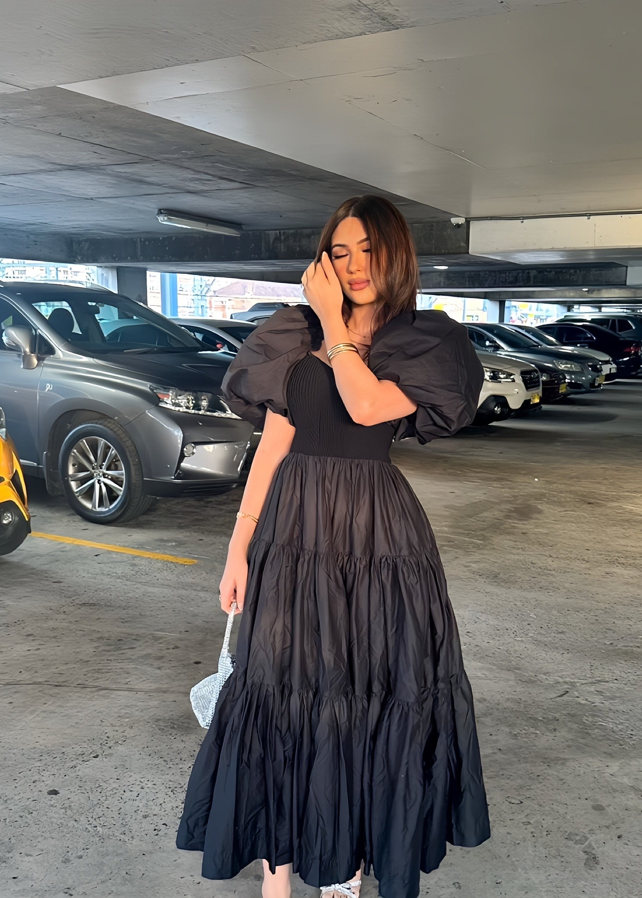 Aje Casa Puff Sleeve Midi Dress