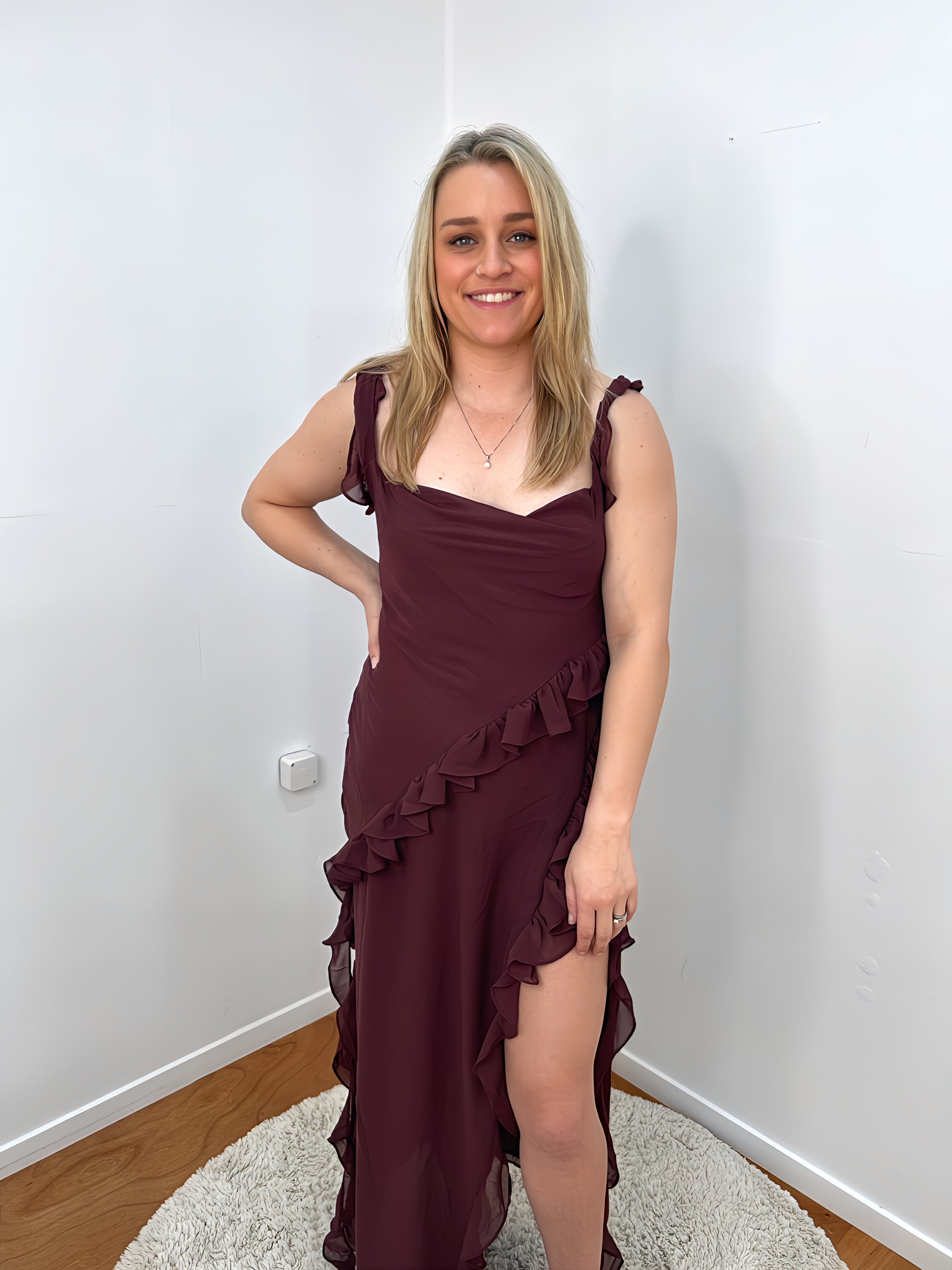 ariela mulberry ruffle maxi dress Ariela Maxi Dress Mulberry | House of CB