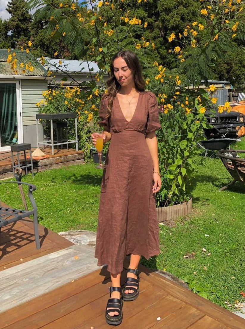 white christmas dresses Remi Chocolate Linen Midi Dress white christmas dresses Remi Chocolate Linen Midi Dress
